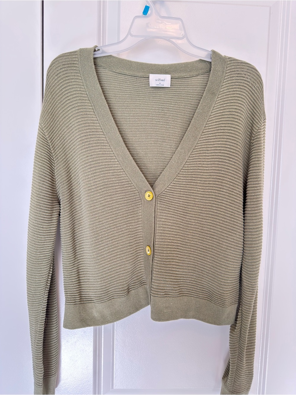 Wilfred Sicily Cardigan Sage Green Cropped Linen Blend Cardigan Medium